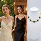 Oval Green Crystal Pendant Necklace Set With Bracelet