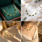 Oval Green Crystal Pendant Necklace Set With Bracelet