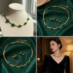 Oval Green Crystal Pendant Necklace Set With Bracelet