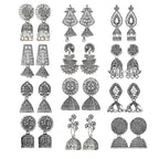 Fashion Frill Earring For Women Floral Silver Oxidised Small Earring For Women And Girls Pair Of 12