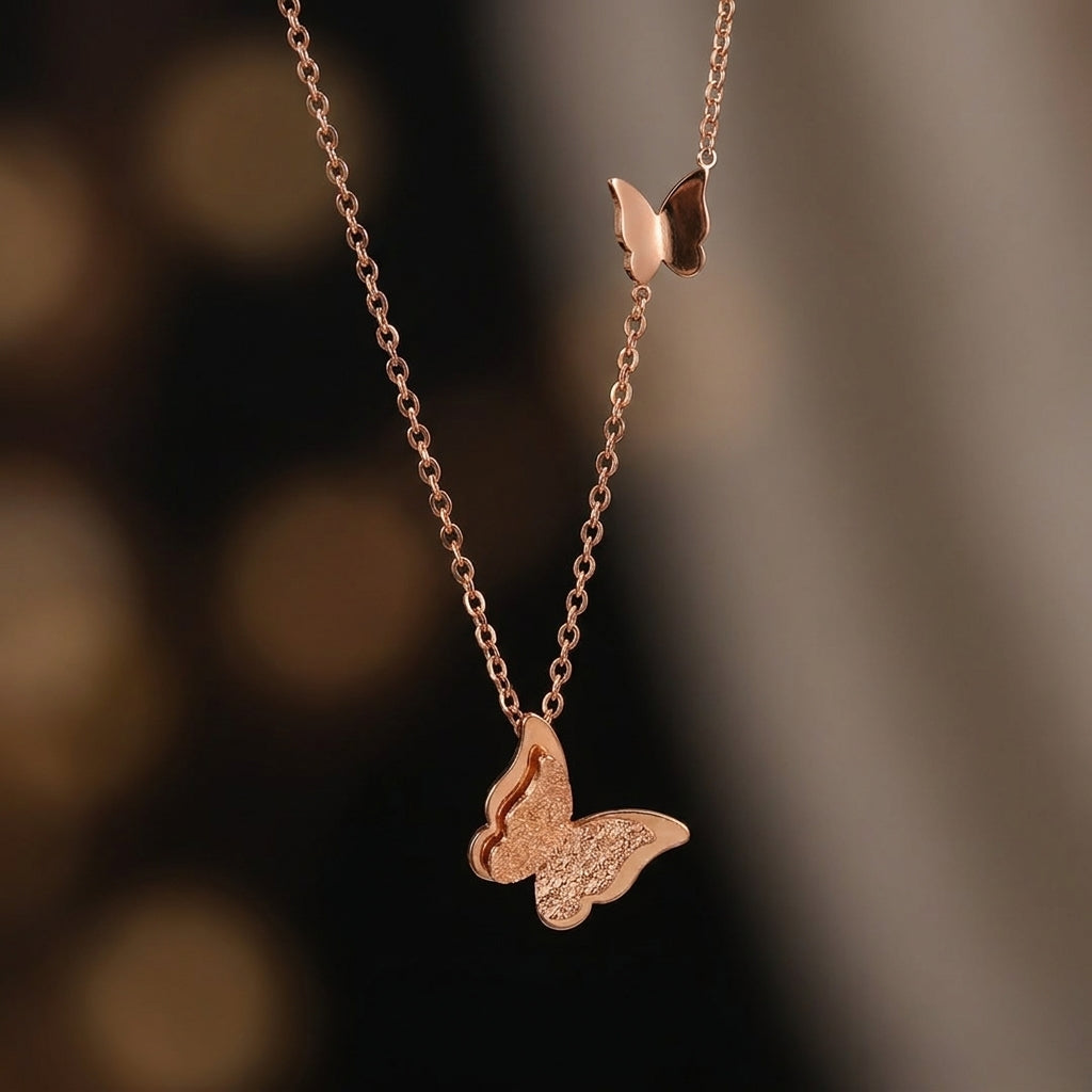 YELLOW CHIMES Express Your Feelings Collection 18K Rose Gold Plated Butterfly Copper Stainless Steel Pendant