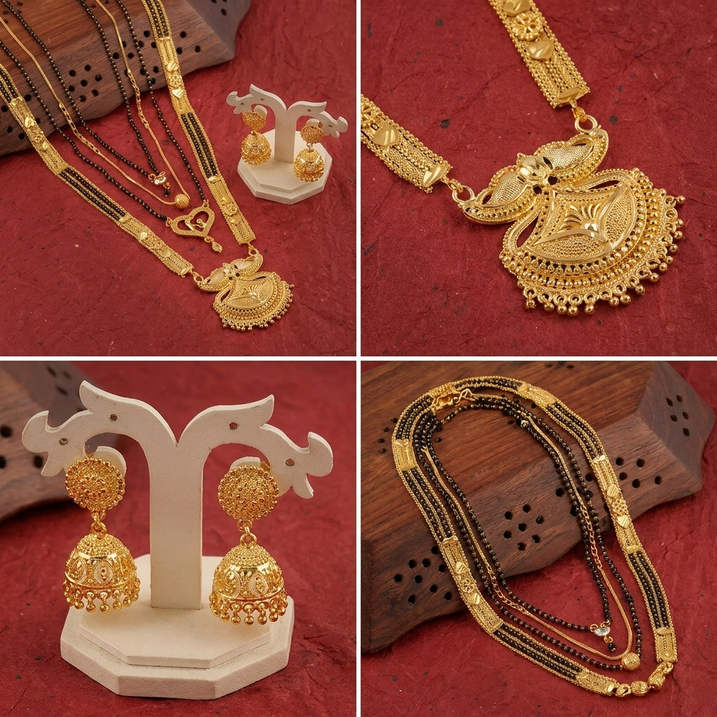 Mangalsutra Combo Deal Gold Plated Necklace Pandent Mangalsutra 30 Inch And 18 Inch Combo Pack With Earring for Women (Pack of 5)