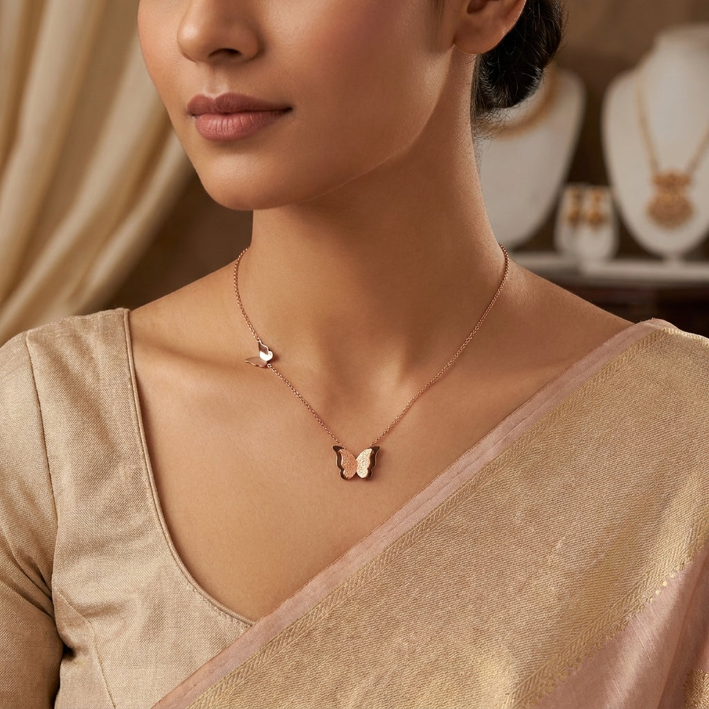 YELLOW CHIMES Express Your Feelings Collection 18K Rose Gold Plated Butterfly Copper Stainless Steel Pendant