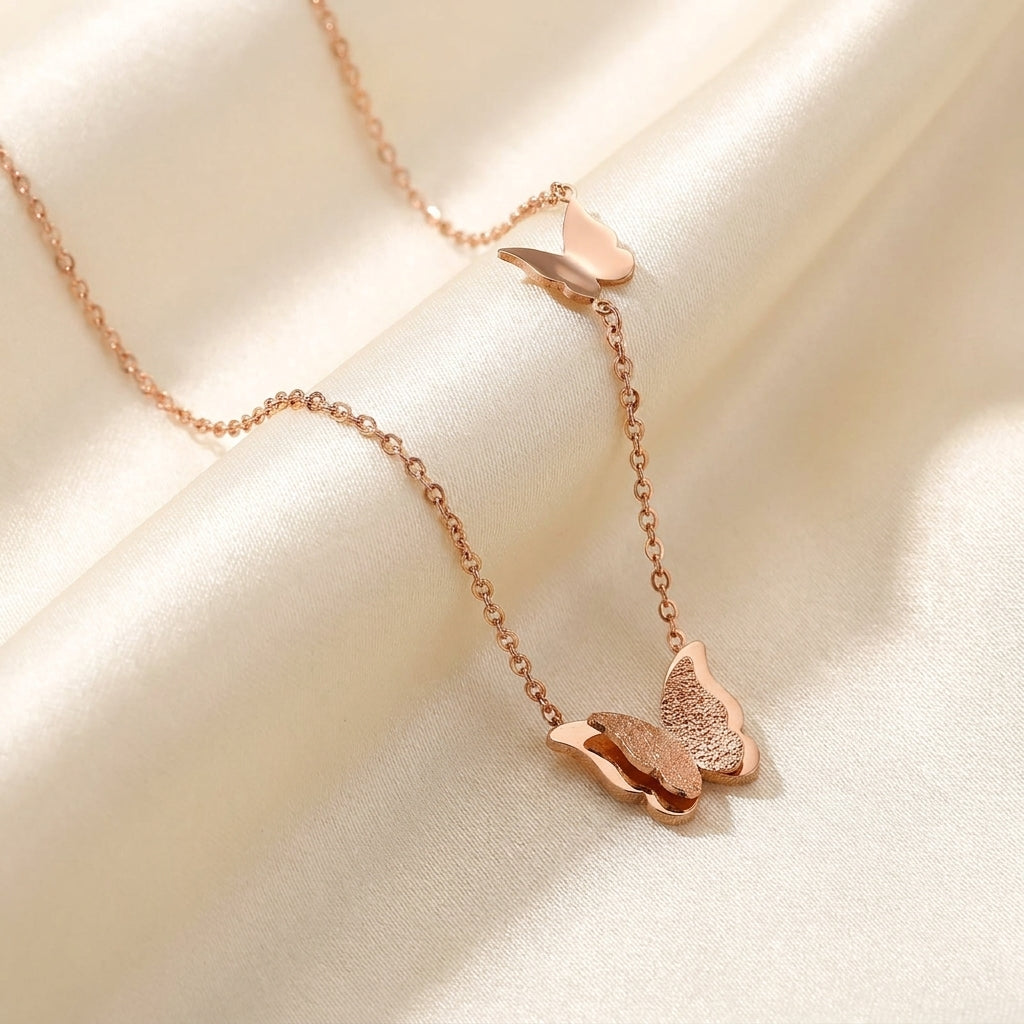 YELLOW CHIMES Express Your Feelings Collection 18K Rose Gold Plated Butterfly Copper Stainless Steel Pendant