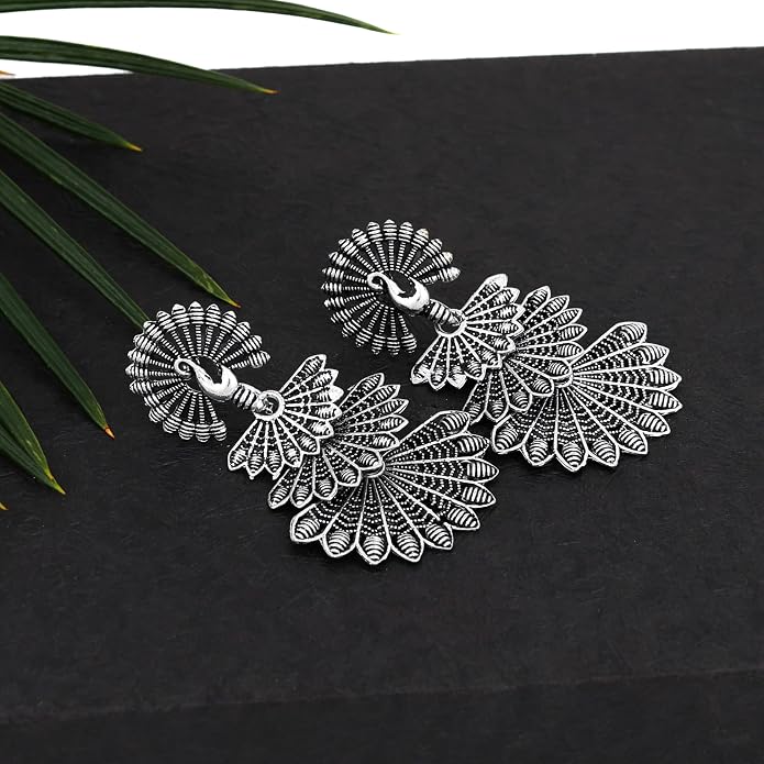 Fashion Frill Earring For Women Floral Silver Oxidised Small Earring For Women And Girls Pair Of 12
