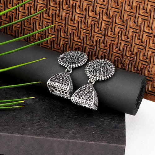 Fashion Frill Earring For Women Floral Silver Oxidised Small Earring For Women And Girls Pair Of 12